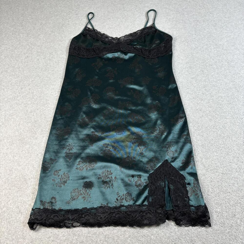 Motel Coti Dress Women 2XL Green Bodycon Satin Lace Rose Floral Sexy Stretchy